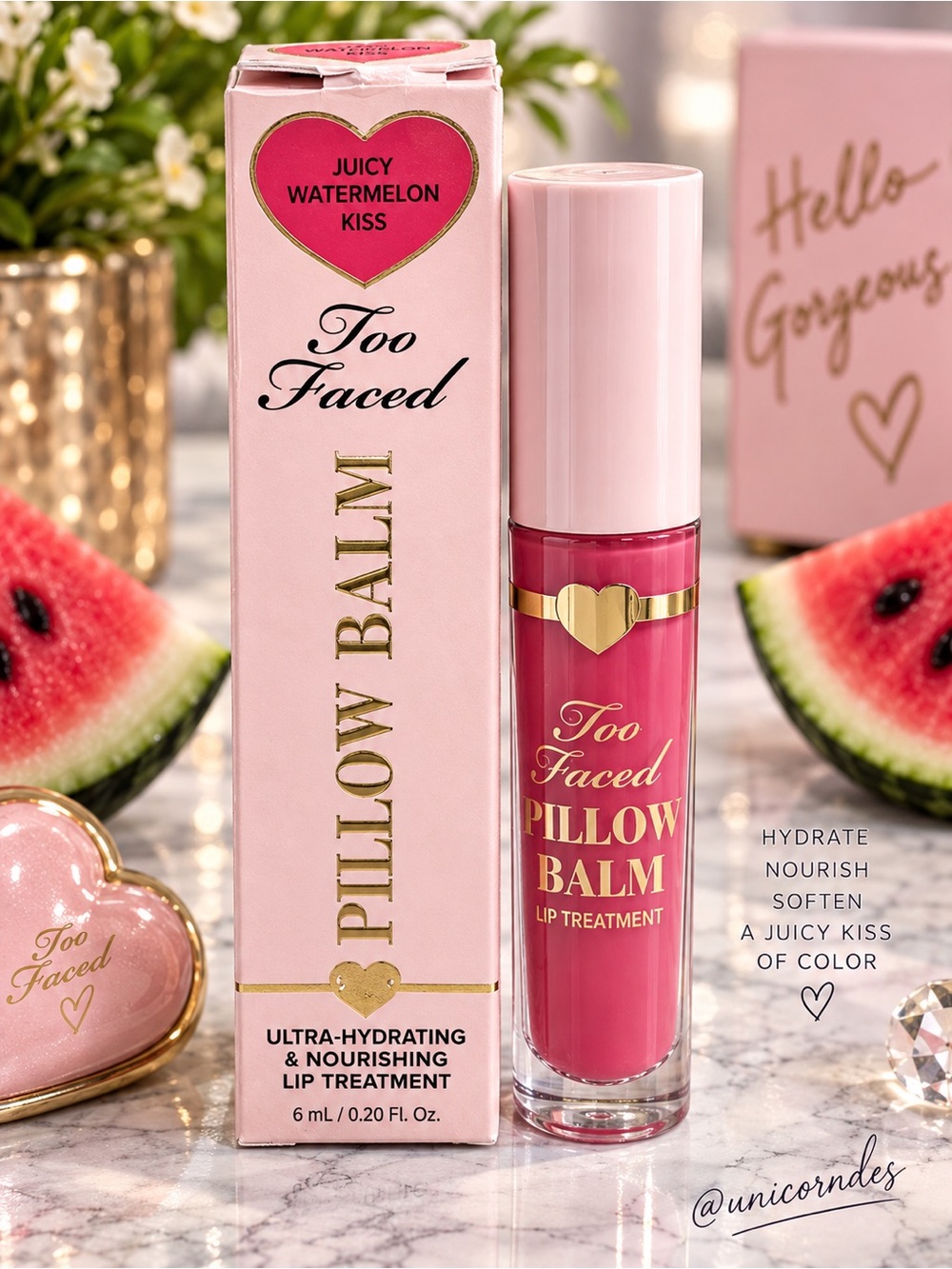 Too Faced Pillow Balm Juicy Watermelon Kiss Lip Treatment Full Size 6mL